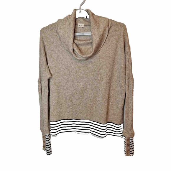 Lovely Melody Womens Cowl Neck Sweater Size XL Tan Mixed Media Dolman Sleeve - Picture 1 of 14